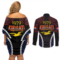 Kiribati 45th Anniversary Independence Day Couples Matching Off Shoulder Short Dress and Long Sleeve Button Shirt Since 1979