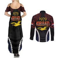 Kiribati 45th Anniversary Independence Day Couples Matching Summer Maxi Dress and Long Sleeve Button Shirt Since 1979