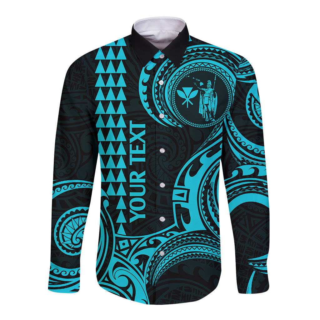 Custom King Kamehameha Day Hawaii Long Sleeve Button Shirt Paradise of the Pacific Tribal Kakau - Aqua LT9 Unisex Aqua - Polynesian Pride