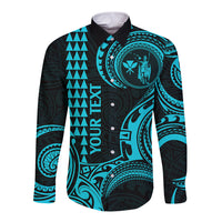 Custom King Kamehameha Day Hawaii Long Sleeve Button Shirt Paradise of the Pacific Tribal Kakau - Aqua LT9 Unisex Aqua - Polynesian Pride