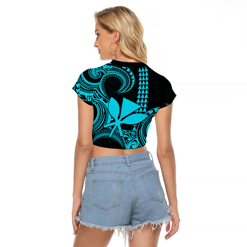 Custom King Kamehameha Day Hawaii Raglan Cropped T Shirt Paradise of the Pacific Tribal Kakau - Aqua LT9 - Polynesian Pride