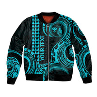 Custom King Kamehameha Day Hawaii Sleeve Zip Bomber Jacket Paradise of the Pacific Tribal Kakau - Aqua LT9 Unisex Aqua - Polynesian Pride