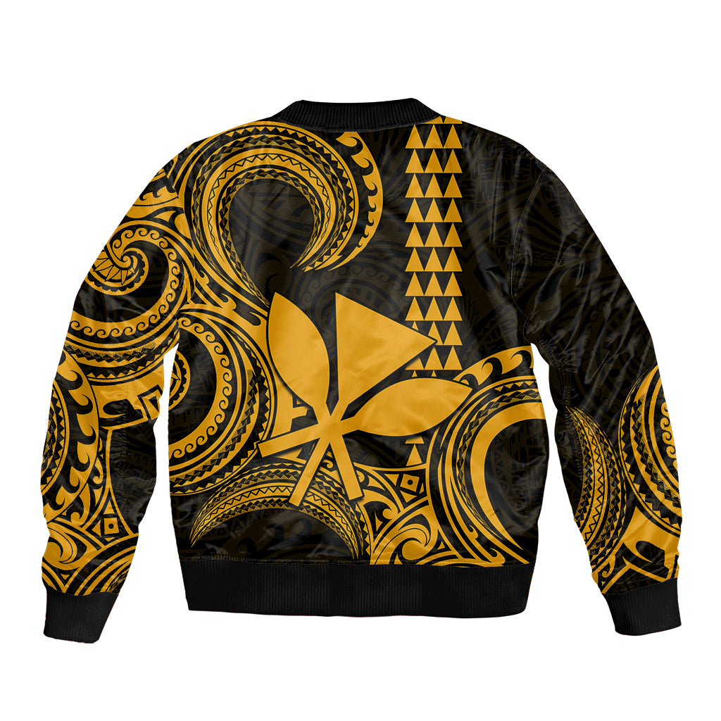 Custom King Kamehameha Day Hawaii Bomber Jacket Paradise of the Pacific Tribal Kakau - Gold LT9 - Polynesian Pride