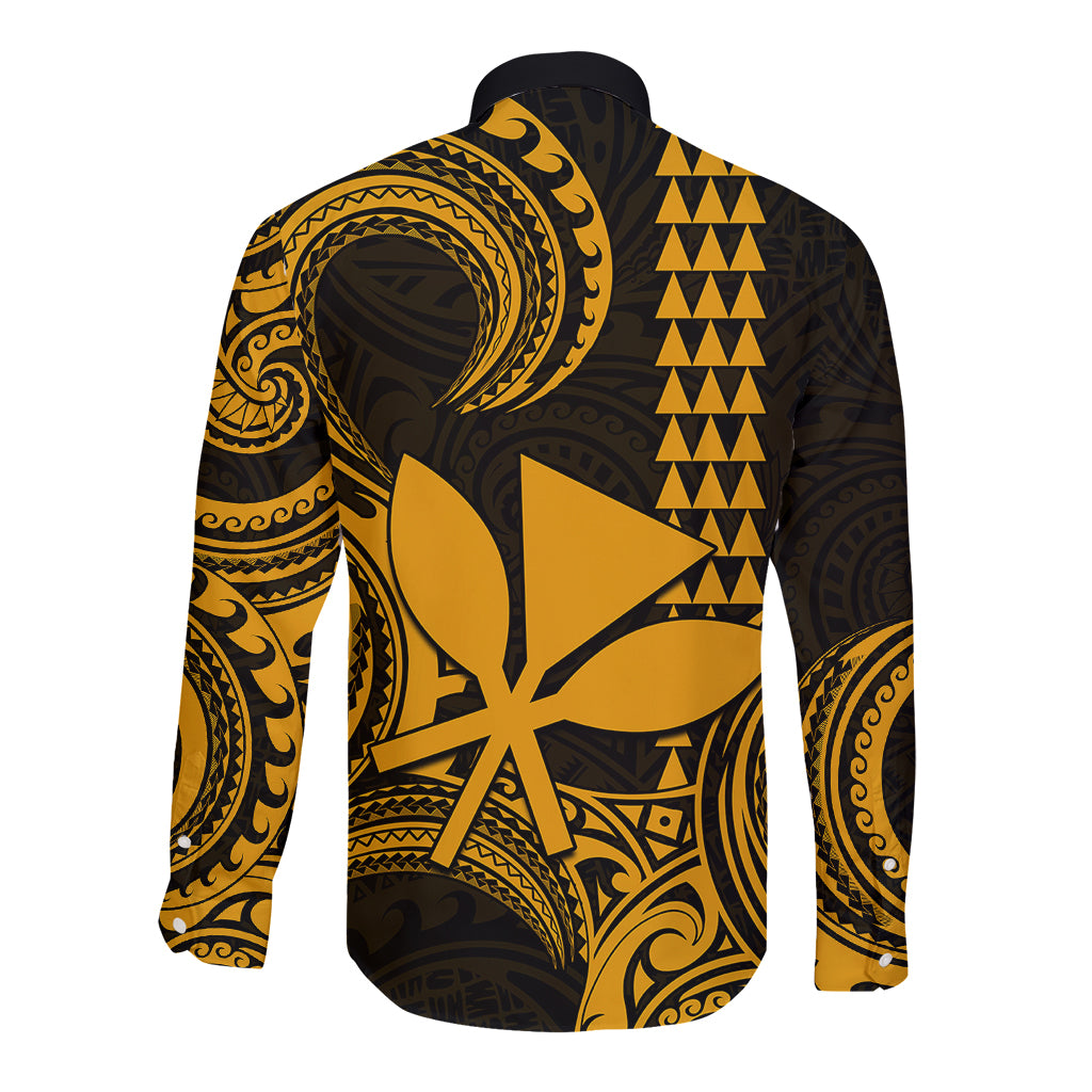 Custom King Kamehameha Day Hawaii Long Sleeve Button Shirt Paradise of the Pacific Tribal Kakau - Gold LT9 - Polynesian Pride