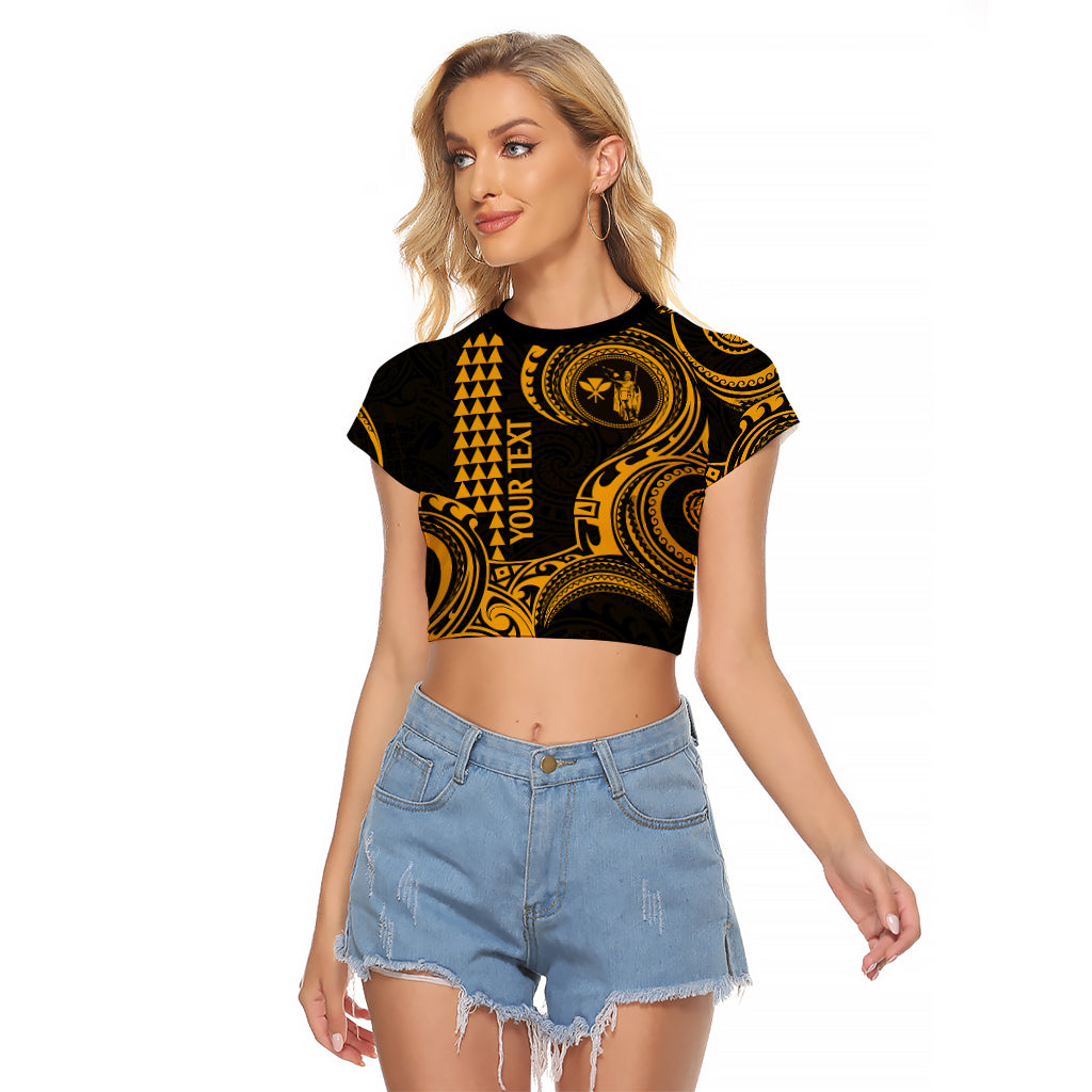 Custom King Kamehameha Day Hawaii Raglan Cropped T Shirt Paradise of the Pacific Tribal Kakau - Gold LT9 Female Gold - Polynesian Pride