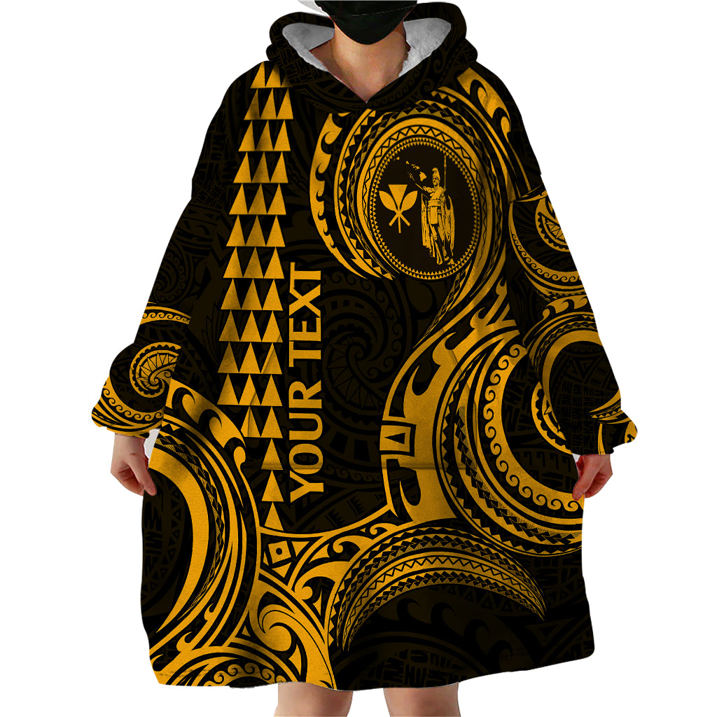 Custom King Kamehameha Day Hawaii Wearable Blanket Hoodie Paradise of the Pacific Tribal Kakau - Gold LT9 - Polynesian Pride
