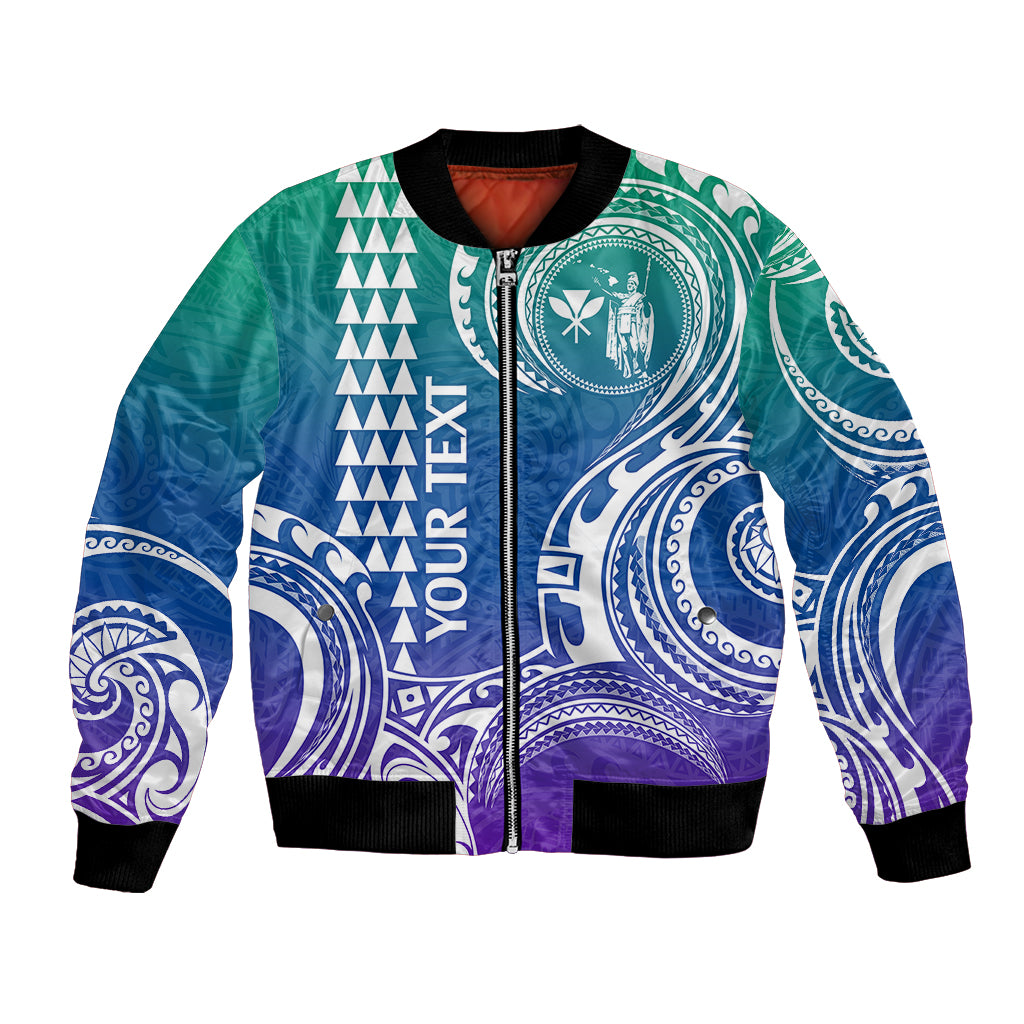 Custom King Kamehameha Day Hawaii Bomber Jacket Paradise of the Pacific Tribal Kakau - Gradient LT9 Unisex Gradient - Polynesian Pride