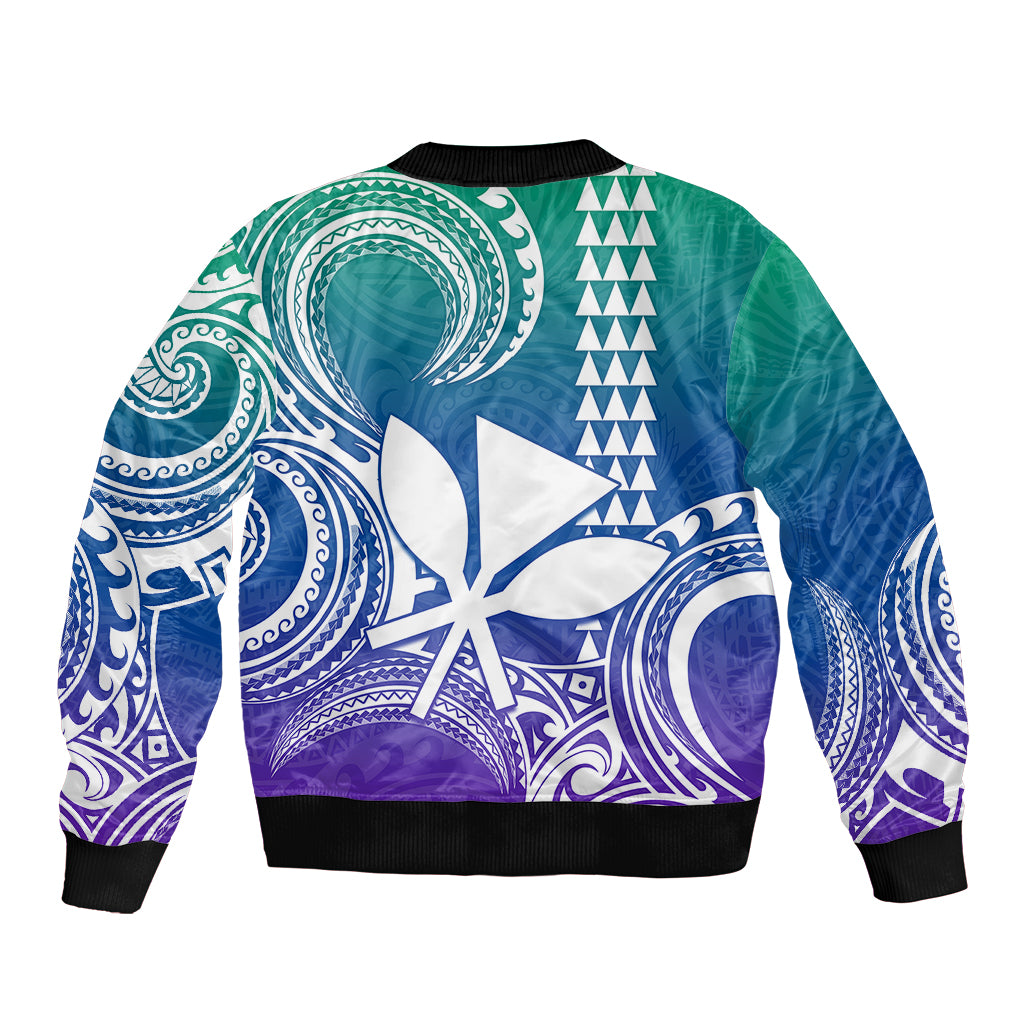 Custom King Kamehameha Day Hawaii Bomber Jacket Paradise of the Pacific Tribal Kakau - Gradient LT9 - Polynesian Pride