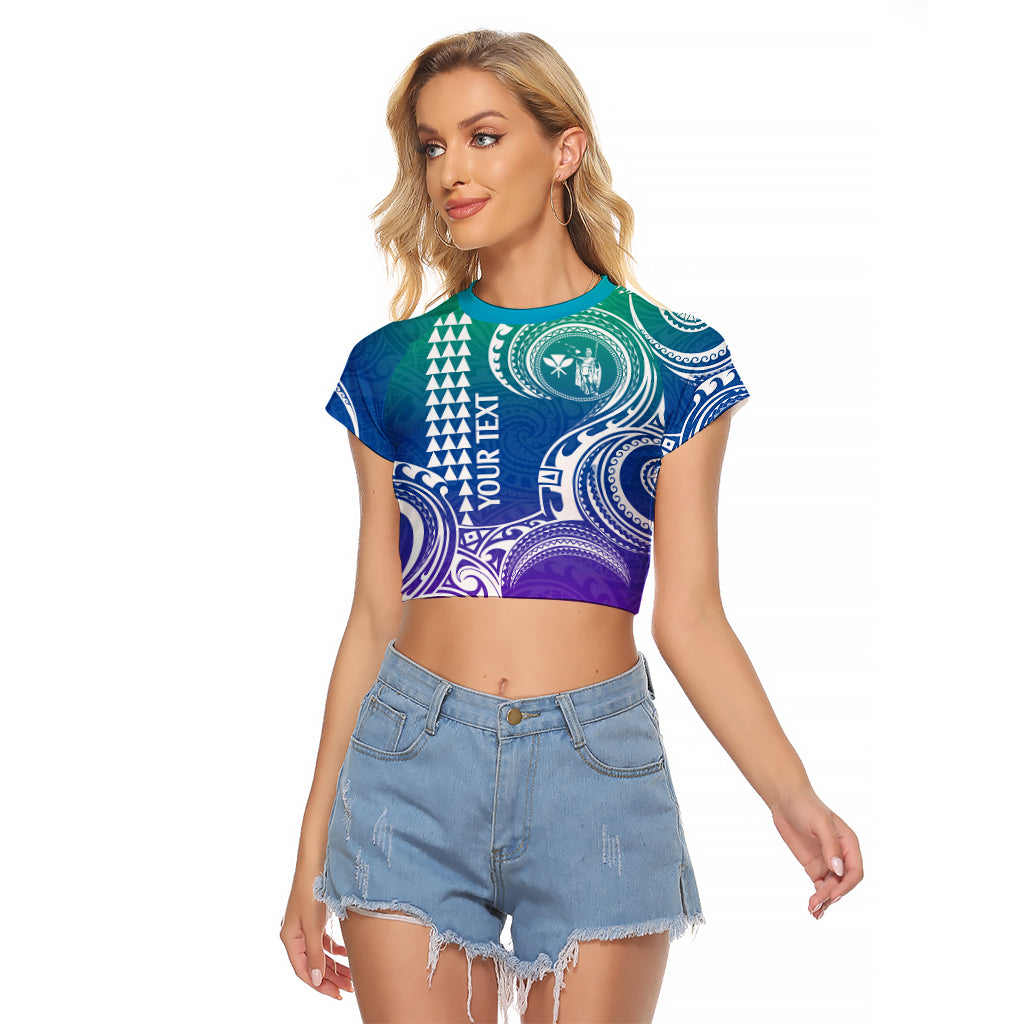 Custom King Kamehameha Day Hawaii Raglan Cropped T Shirt Paradise of the Pacific Tribal Kakau - Gradient LT9 Female Gradient - Polynesian Pride