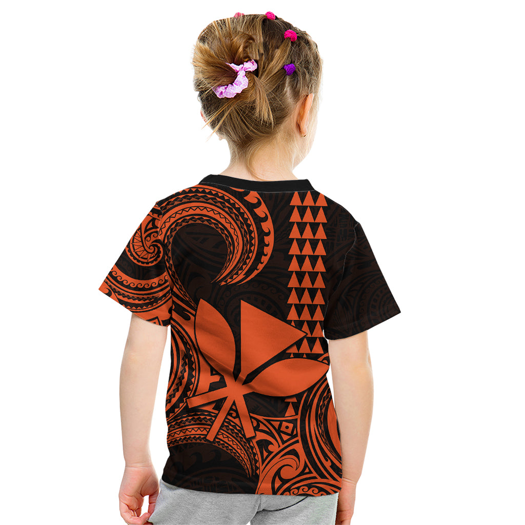 Custom King Kamehameha Day Hawaii Kid T Shirt Paradise of the Pacific Tribal Kakau - Orange LT9 - Polynesian Pride