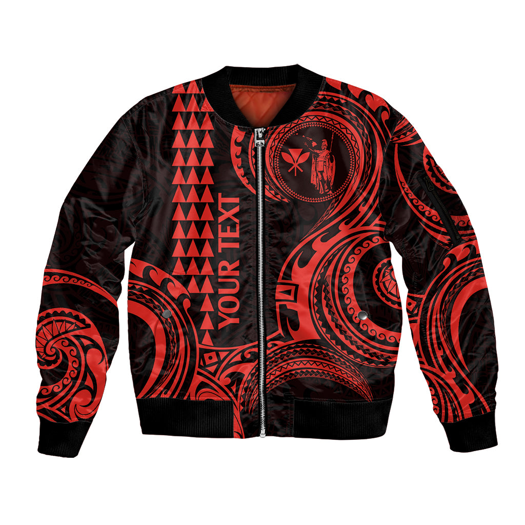 Custom King Kamehameha Day Hawaii Sleeve Zip Bomber Jacket Paradise of the Pacific Tribal Kakau - Red LT9 Unisex Red - Polynesian Pride