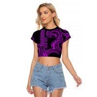 Custom King Kamehameha Day Hawaii Raglan Cropped T Shirt Paradise of the Pacific Tribal Kakau - Purple LT9 Female Purple - Polynesian Pride