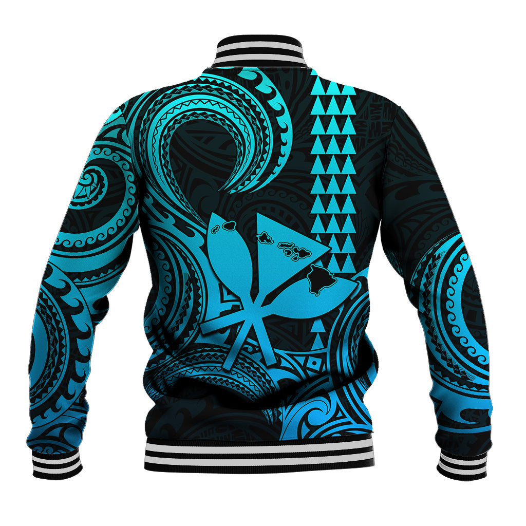 King Kamehameha Day Hawaii Baseball Jacket Paradise of the Pacific Tribal Kakau with Kanaka Maoli - Turquoise LT9 - Polynesian Pride