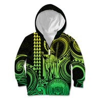 King Kamehameha Day Hawaii Kid Hoodie Paradise of the Pacific Tribal Kakau with Kanaka Maoli - Lime LT9 - Polynesian Pride