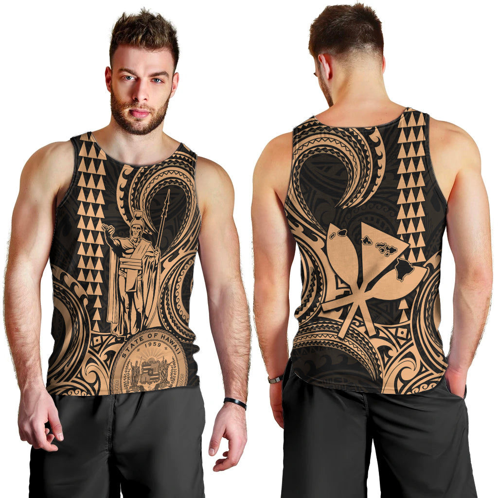 King Kamehameha Day Hawaii Men Tank Top Paradise of the Pacific Tribal Kakau with Kanaka Maoli - Nude LT9 - Polynesian Pride