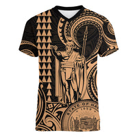 King Kamehameha Day Hawaii Women V Neck T Shirt Paradise of the Pacific Tribal Kakau with Kanaka Maoli - Nude LT9 Female Nude - Polynesian Pride