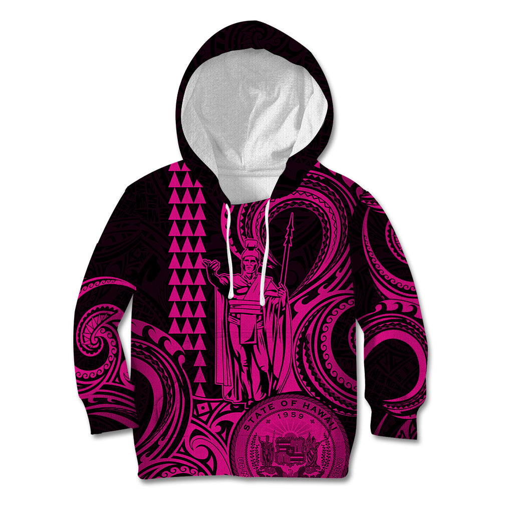 King Kamehameha Day Hawaii Kid Hoodie Paradise of the Pacific Tribal Kakau with Kanaka Maoli - Pink LT9 Pink - Polynesian Pride