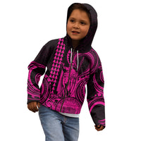 King Kamehameha Day Hawaii Kid Hoodie Paradise of the Pacific Tribal Kakau with Kanaka Maoli - Pink LT9 - Polynesian Pride