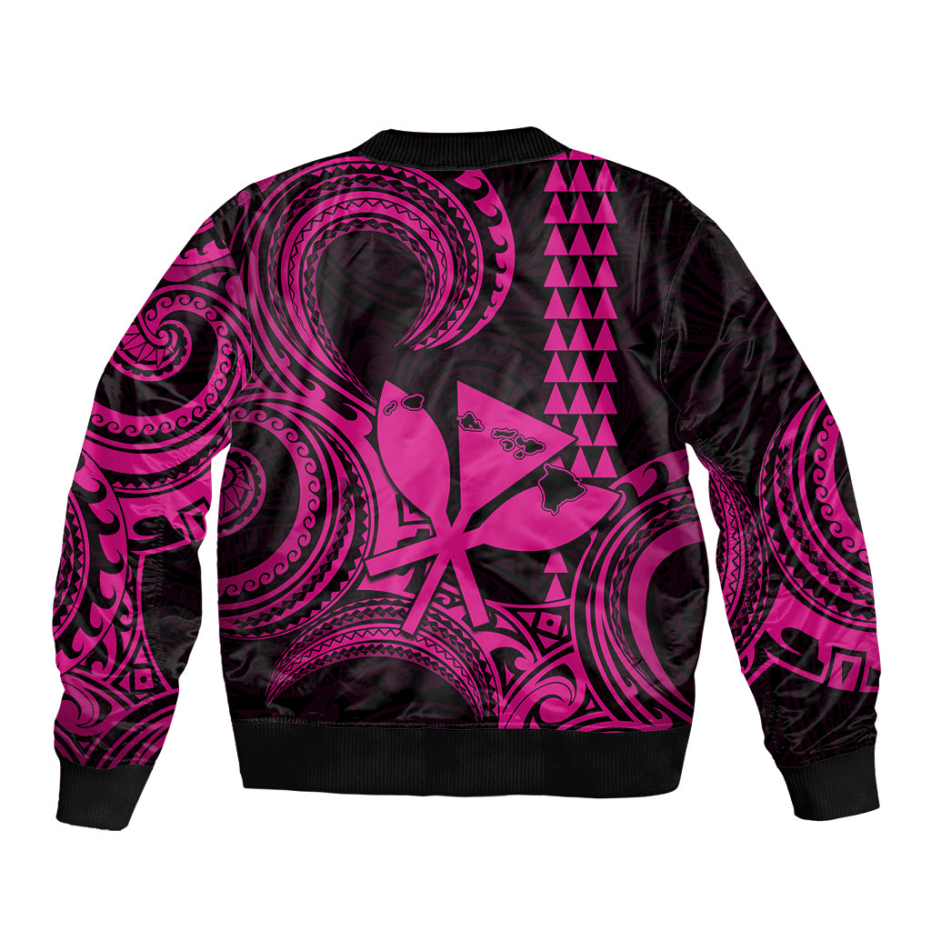 King Kamehameha Day Hawaii Sleeve Zip Bomber Jacket Paradise of the Pacific Tribal Kakau with Kanaka Maoli - Pink LT9 - Polynesian Pride