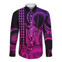 King Kamehameha Day Hawaii Long Sleeve Button Shirt Paradise of the Pacific Tribal Kakau with Kanaka Maoli - Pink Gradient LT9 Unisex Pink Gradient - Polynesian Pride
