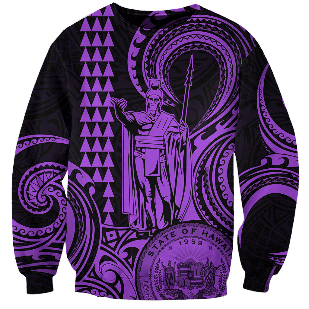 King Kamehameha Day Hawaii Sweatshirt Paradise of the Pacific Tribal Kakau with Kanaka Maoli - Purple LT9 Unisex Purple - Polynesian Pride