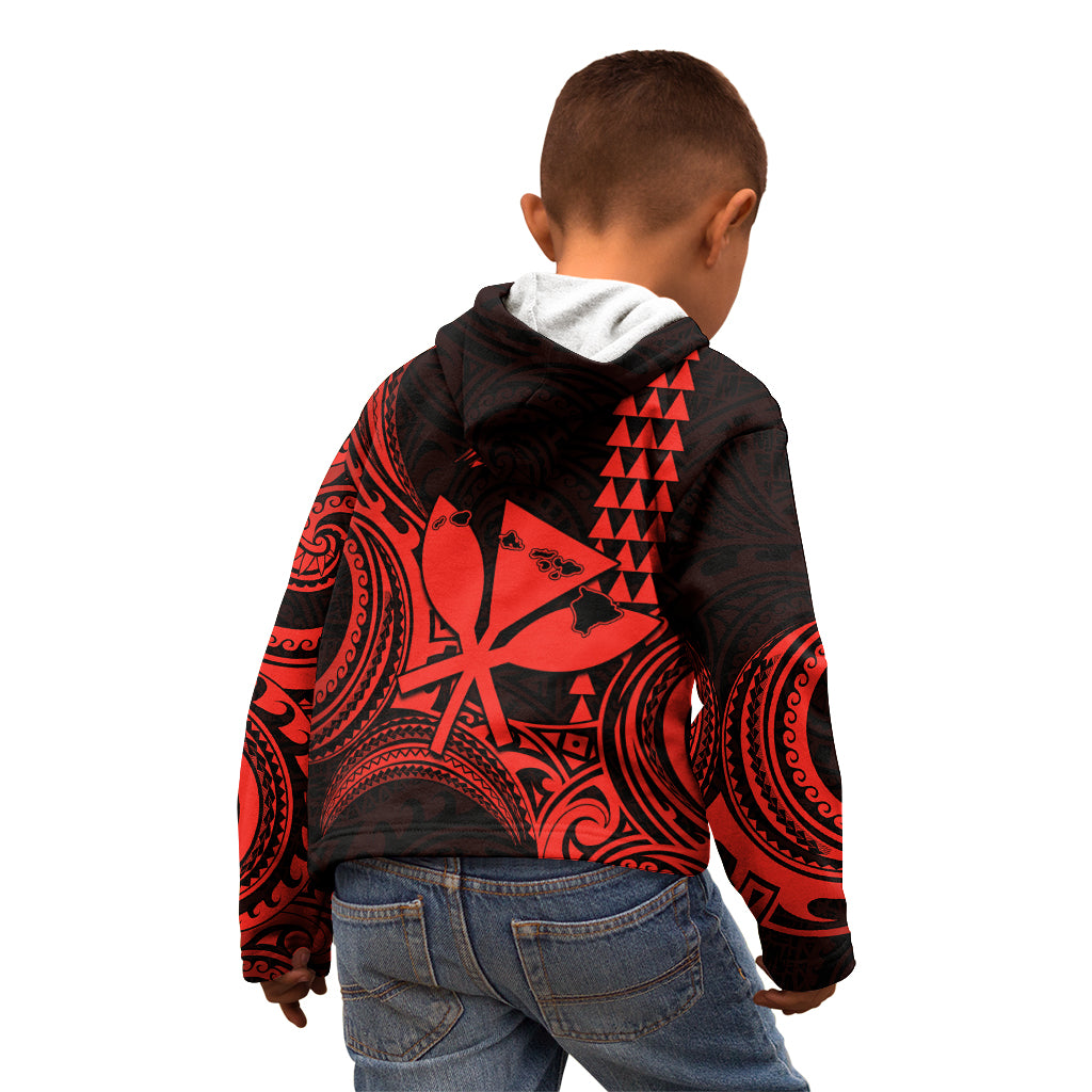 King Kamehameha Day Hawaii Kid Hoodie Paradise of the Pacific Tribal Kakau with Kanaka Maoli - Red LT9 - Polynesian Pride