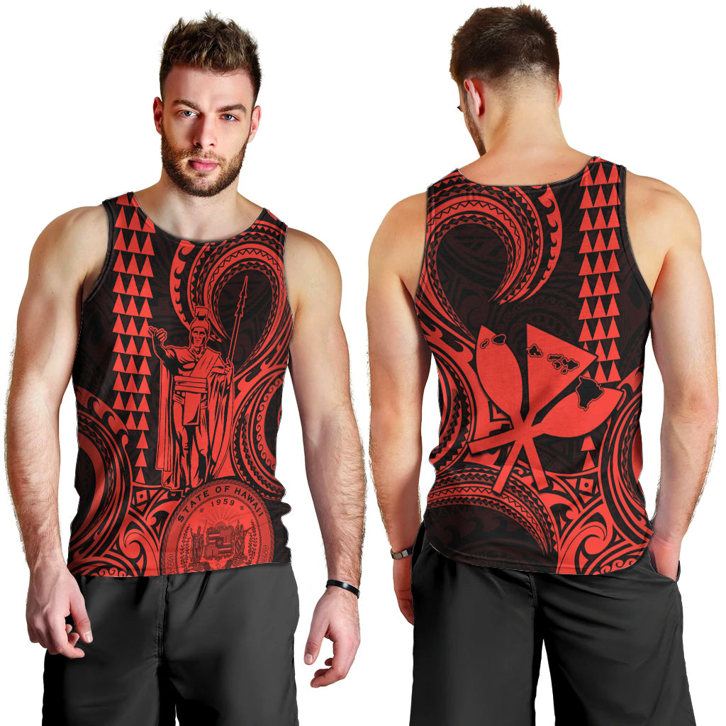 King Kamehameha Day Hawaii Men Tank Top Paradise of the Pacific Tribal Kakau with Kanaka Maoli - Red LT9 - Polynesian Pride