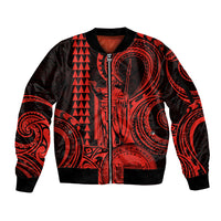 King Kamehameha Day Hawaii Sleeve Zip Bomber Jacket Paradise of the Pacific Tribal Kakau with Kanaka Maoli - Red LT9 Unisex Red - Polynesian Pride
