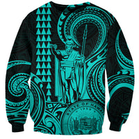 King Kamehameha Day Hawaii Sweatshirt Paradise of the Pacific Tribal Kakau with Kanaka Maoli - Turquoise LT9 Unisex Turquoise - Polynesian Pride