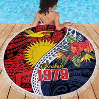 Flag of Kiribati Polynesian Pattern Beach Blanket Est 1979 With Tropical Flowers