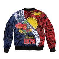 Flag of Kiribati Polynesian Pattern Bomber Jacket Est 1979 With Tropical Flowers