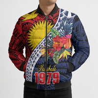 Flag of Kiribati Polynesian Pattern Bomber Puffer Jacket Est 1979 With Tropical Flowers - Polynesian Pride