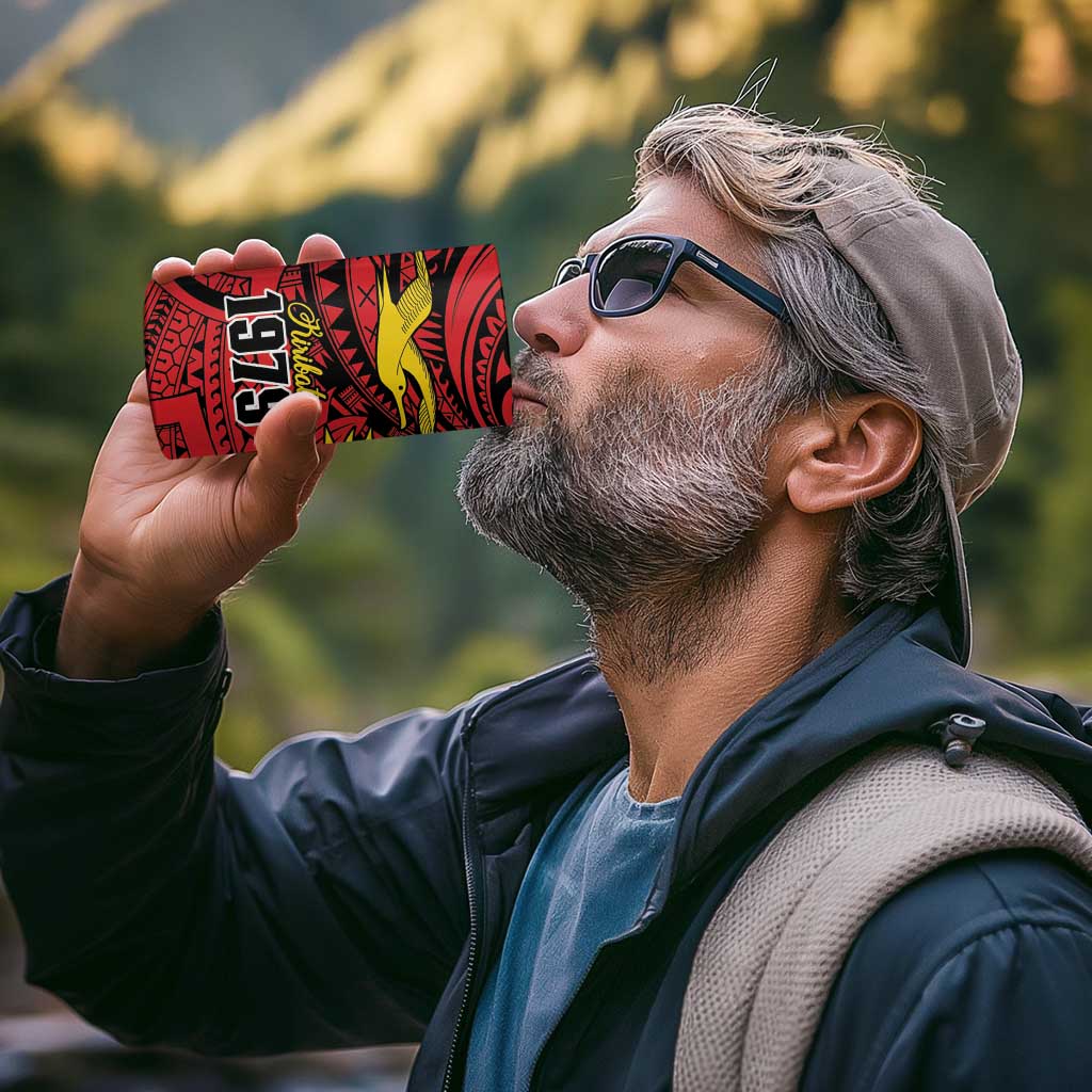 Flag of Kiribati Polynesian Pattern 4 in 1 Can Cooler Tumbler Est 1979 With Tropical Flowers