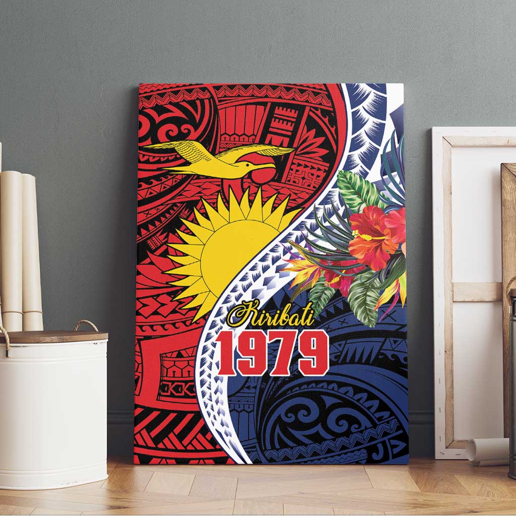Flag of Kiribati Polynesian Pattern Canvas Wall Art Est 1979 With Tropical Flowers