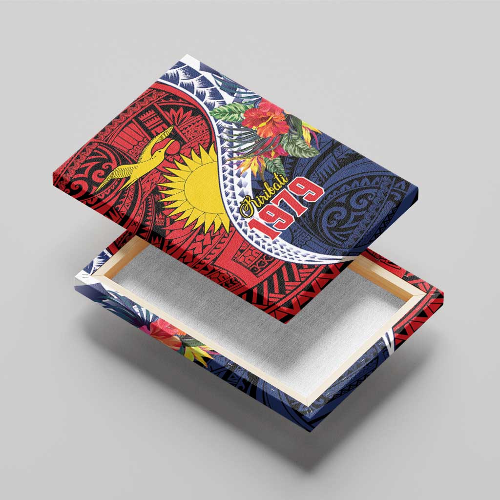 Flag of Kiribati Polynesian Pattern Canvas Wall Art Est 1979 With Tropical Flowers