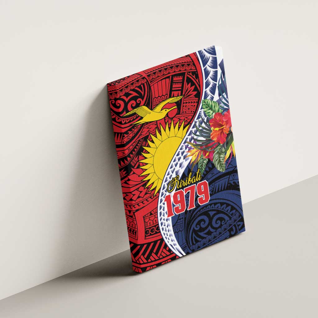 Flag of Kiribati Polynesian Pattern Canvas Wall Art Est 1979 With Tropical Flowers