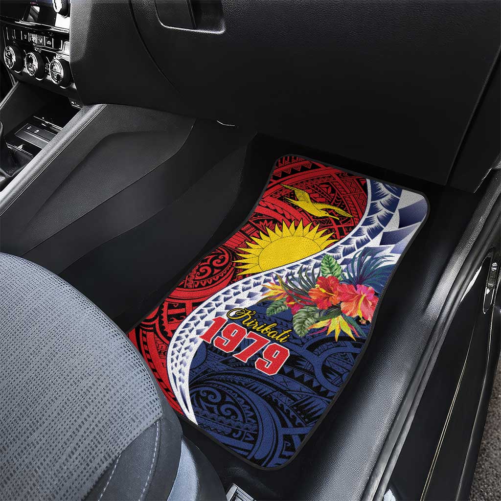 Flag of Kiribati Polynesian Pattern Car Mats Est 1979 With Tropical Flowers