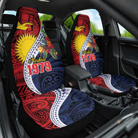 Flag of Kiribati Polynesian Pattern Car Seat Cover Est 1979 With Tropical Flowers