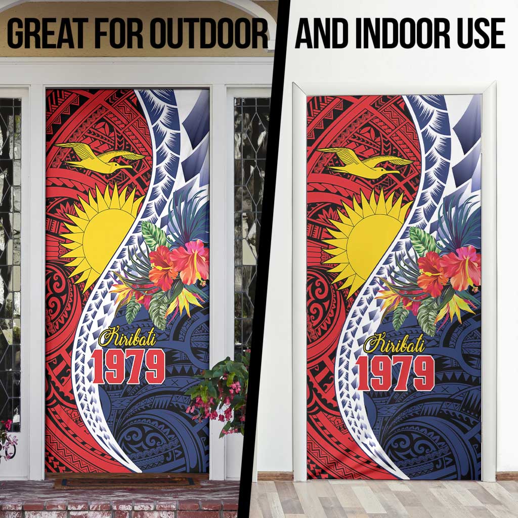 Flag of Kiribati Polynesian Pattern Door Cover Est 1979 With Tropical Flowers - Polynesian Pride