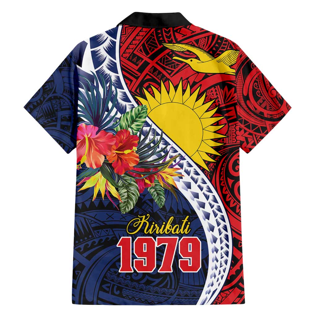 Flag of Kiribati Polynesian Pattern Family Matching Long Sleeve Bodycon Dress and Hawaiian Shirt Est 1979 With Tropical Flowers