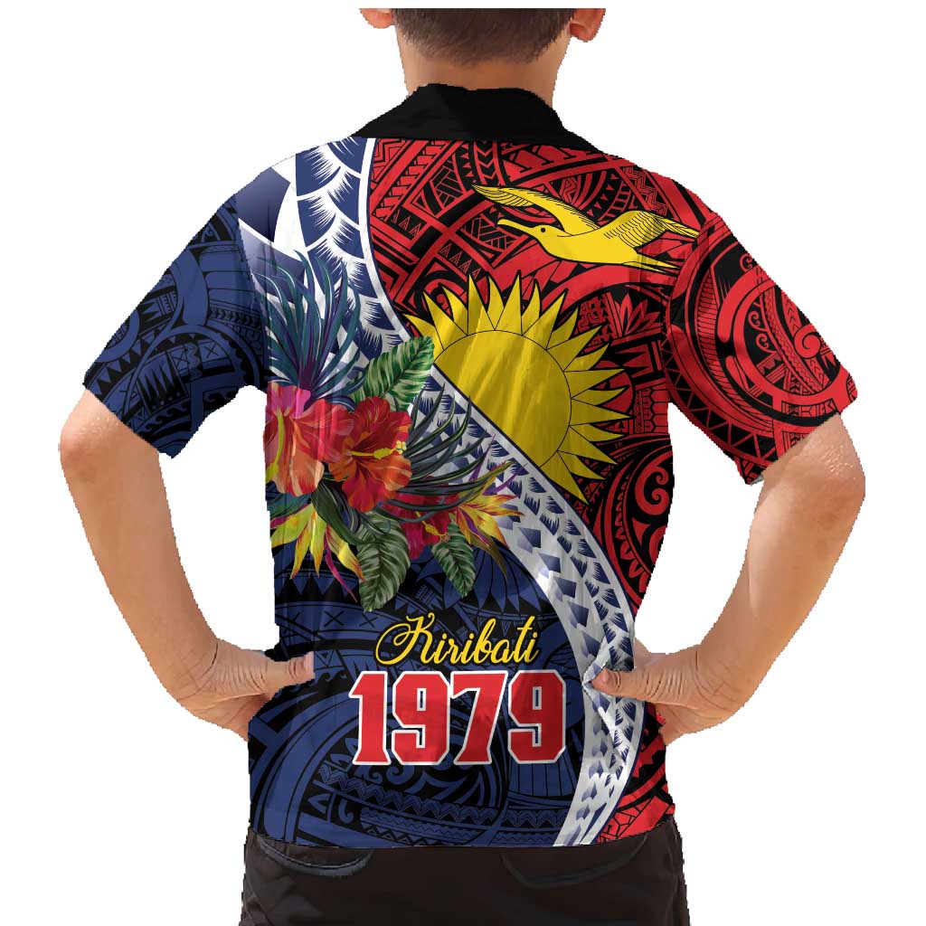 Flag of Kiribati Polynesian Pattern Family Matching Mermaid Dress and Hawaiian Shirt Est 1979 With Tropical Flowers