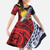 Flag of Kiribati Polynesian Pattern Family Matching Tank Maxi Dress and Hawaiian Shirt Est 1979 With Tropical Flowers
