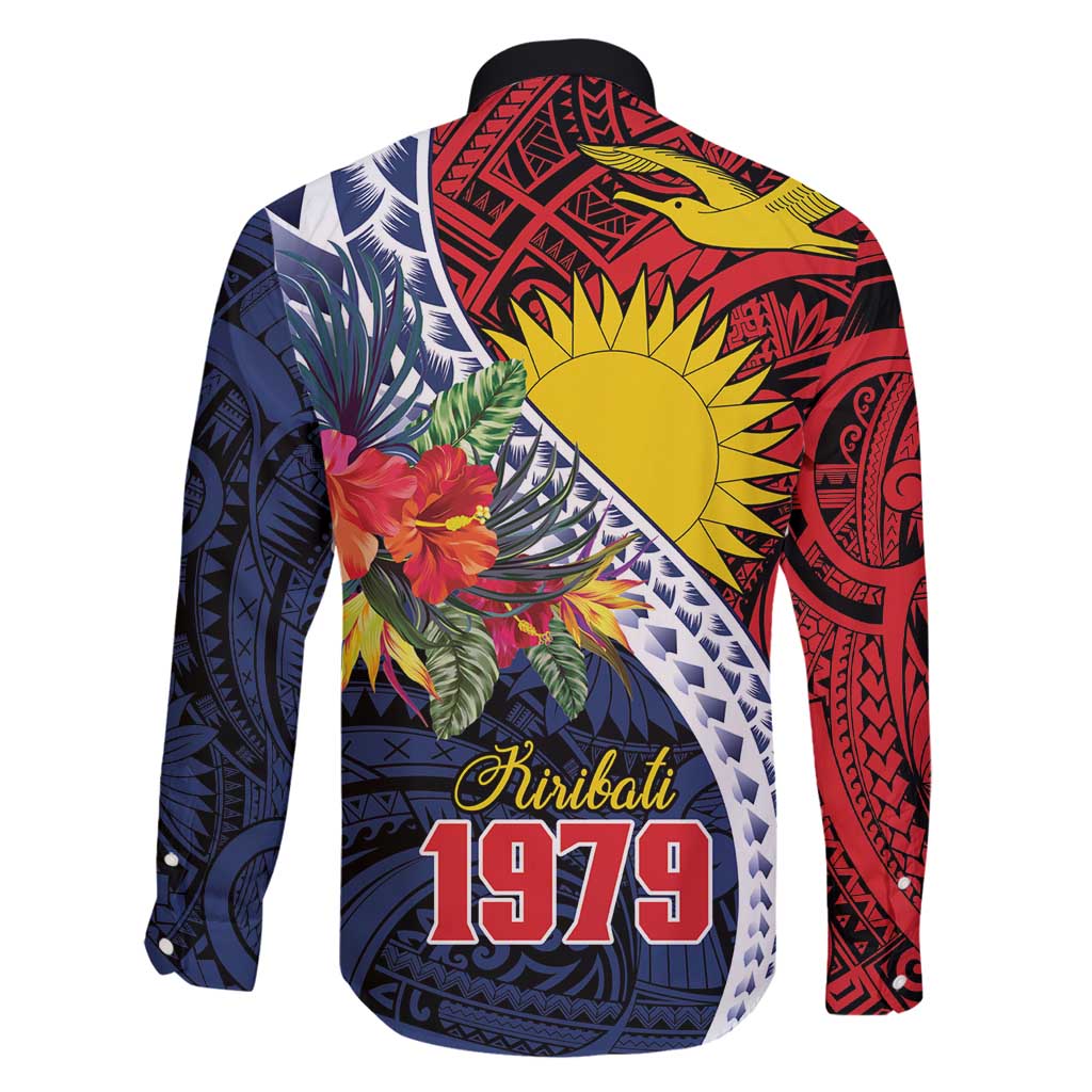 Flag of Kiribati Polynesian Pattern Family Matching Tank Maxi Dress and Hawaiian Shirt Est 1979 With Tropical Flowers