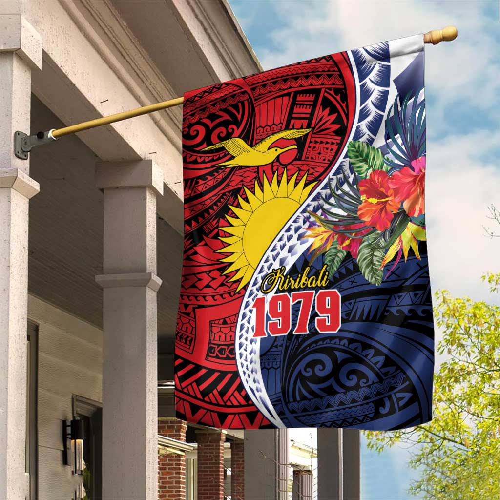 Flag of Kiribati Polynesian Pattern Garden Flag Est 1979 With Tropical Flowers