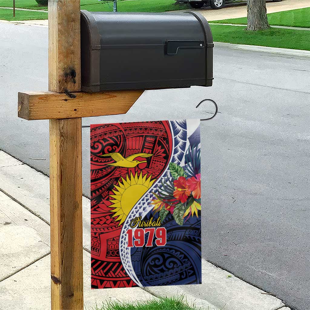 Flag of Kiribati Polynesian Pattern Garden Flag Est 1979 With Tropical Flowers