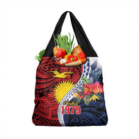 Flag of Kiribati Polynesian Pattern Grocery Bag Est 1979 With Tropical Flowers