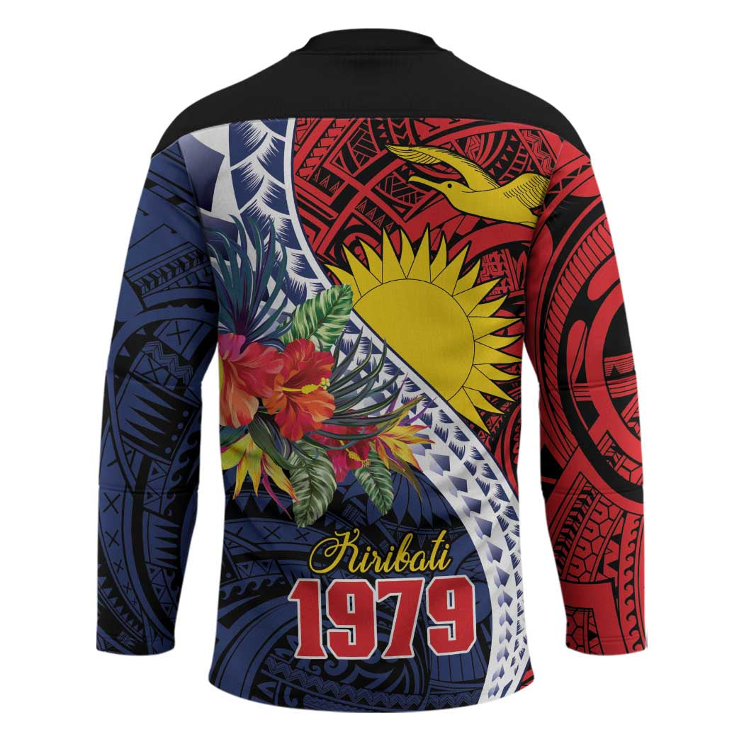 Flag of Kiribati Polynesian Pattern Hockey Jersey Est 1979 With Tropical Flowers - Polynesian Pride
