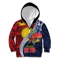 Flag of Kiribati Polynesian Pattern Kid Hoodie Est 1979 With Tropical Flowers