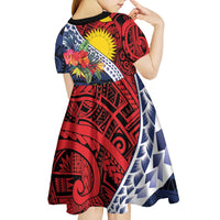 Flag of Kiribati Polynesian Pattern Kid Short Sleeve Dress Est 1979 With Tropical Flowers