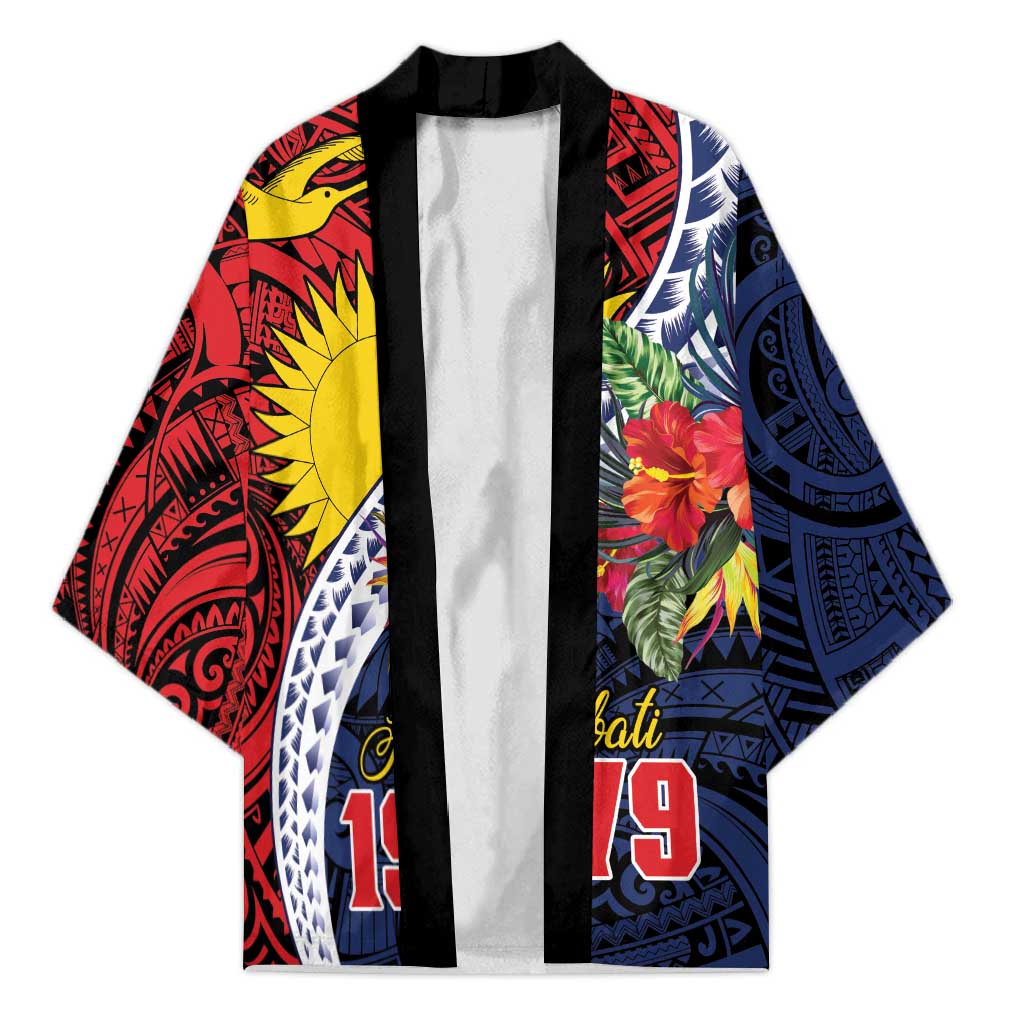 Flag of Kiribati Polynesian Pattern Kimono Est 1979 With Tropical Flowers - Polynesian Pride